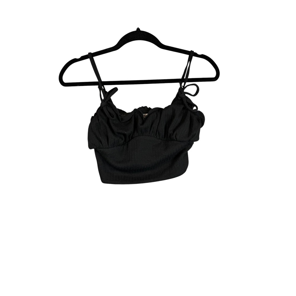 Tiger Mist Black Ribbed Ruched Bust Crop Top Adjustable Straps Small
